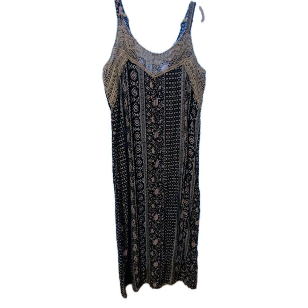 Brand C XL Black White Pink Floral Paisley Lace Trim Sleeveless Maxi Dress